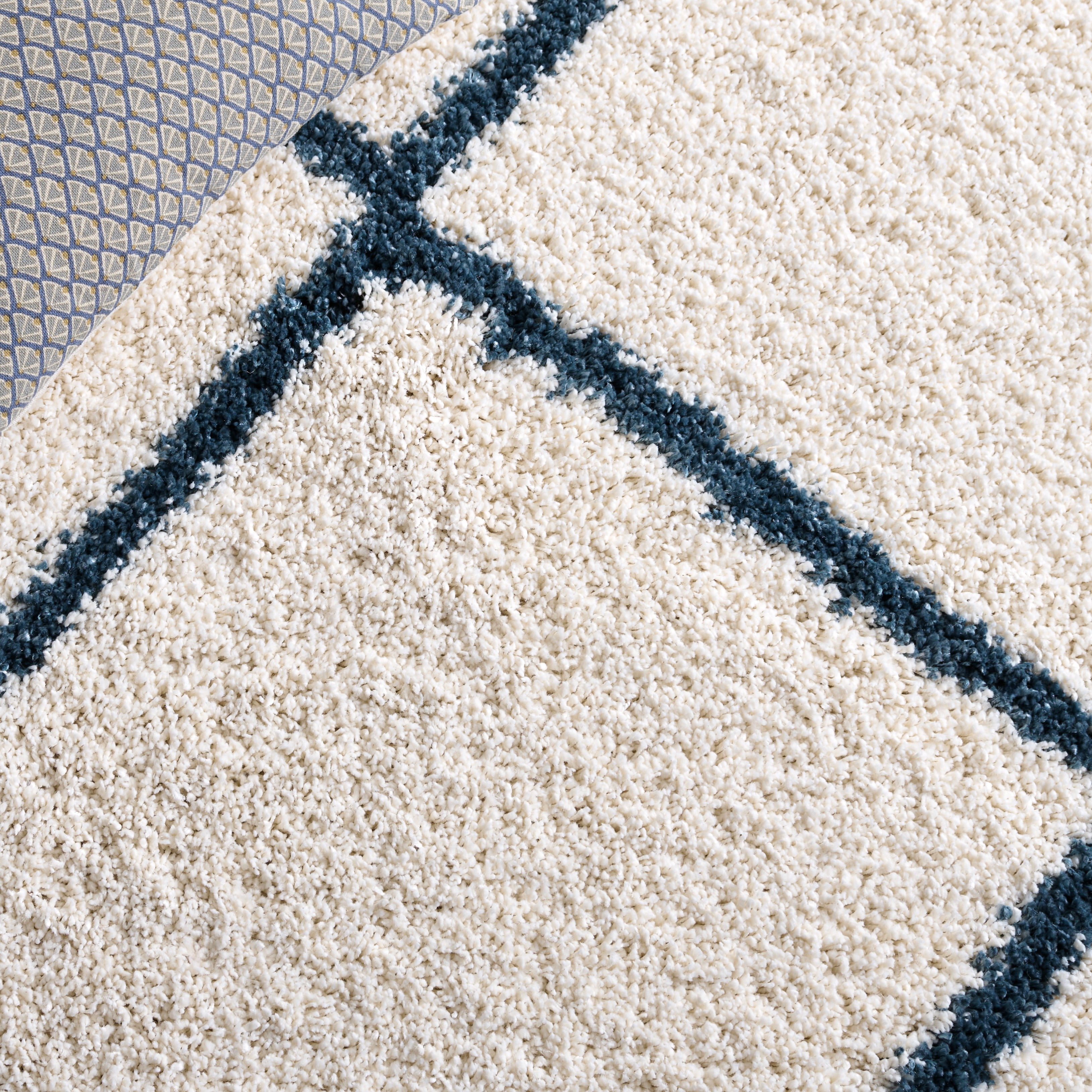 Safavieh Hudson Amias Geometric Shag Area Rug, Ivory/Steel Blue, 9' x 9' Round