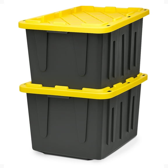 HOMZ Durabilt 27-Gallon Storage Tote, Black and Yellow, 2 Pack