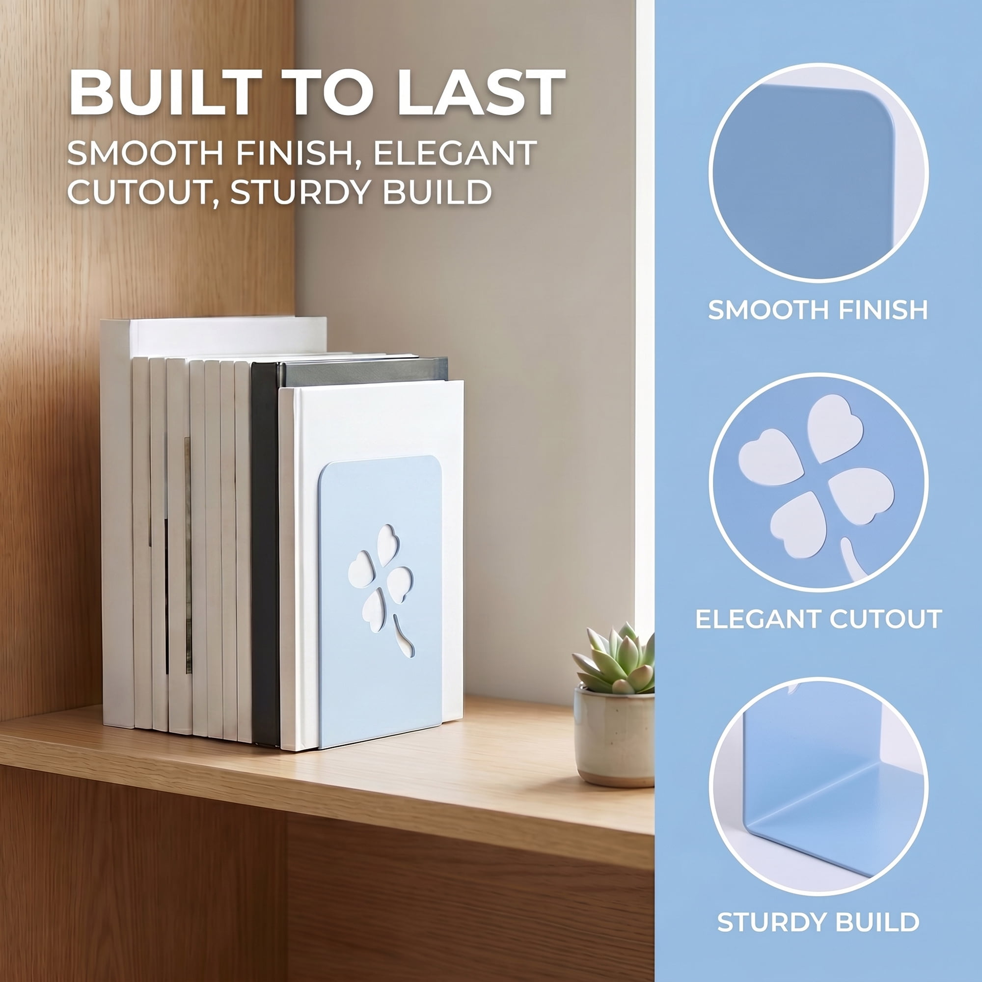 Unique Bargains 2Pcs Decorative Metal Tree Design Book Ends Blue Leaf 3.9*5.3*7.9inch