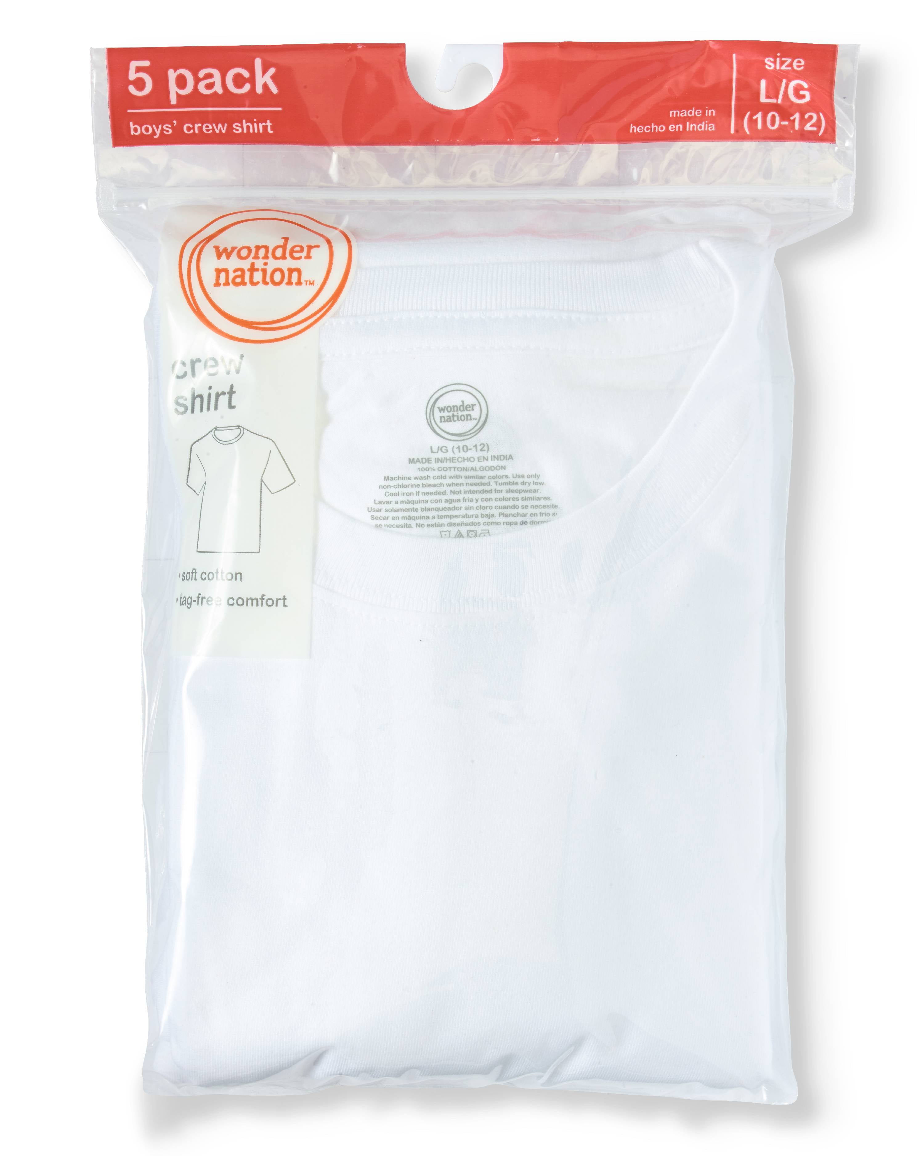 Wonder Nation Clothing Boys White 5 Pack Crew Shirts Undershirt