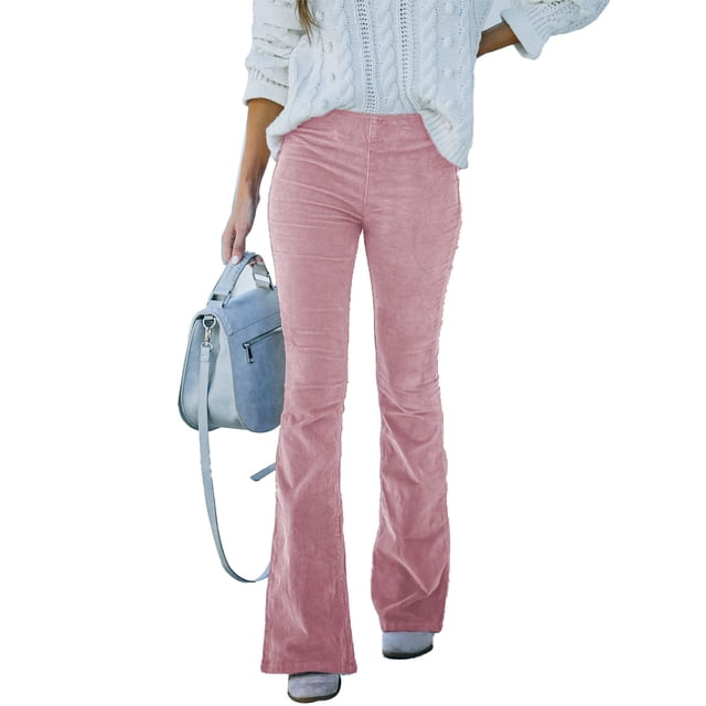 Pantalones acampanados de mujer Cintura alta 2 bolsillos Color puro Pantalones ajustados para mujer para otoño invierno Rosa M