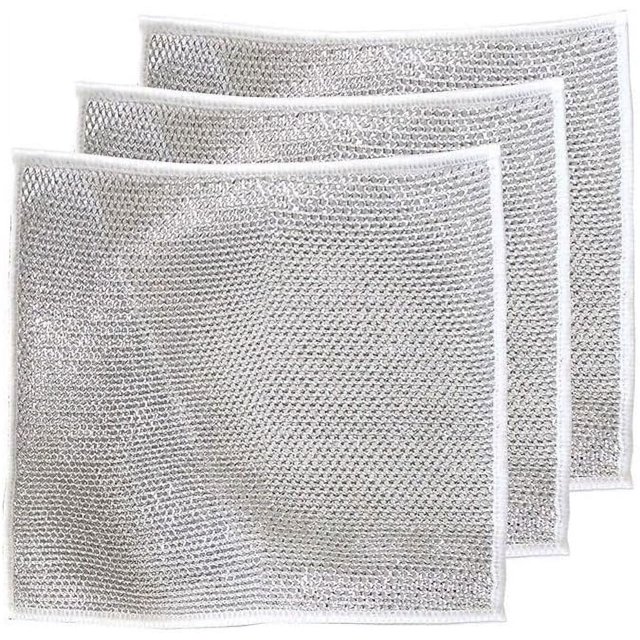 LAICAIW Miracle Chiffons de Nettoyage en Fil Métallique, Nouveaux Chiffons de Vaisselle en Fil Métallique Polyvalents 2024 pour Humide et Sec, Rinçage Facile, Réutilisables et Non Rayants (5 Pcs)