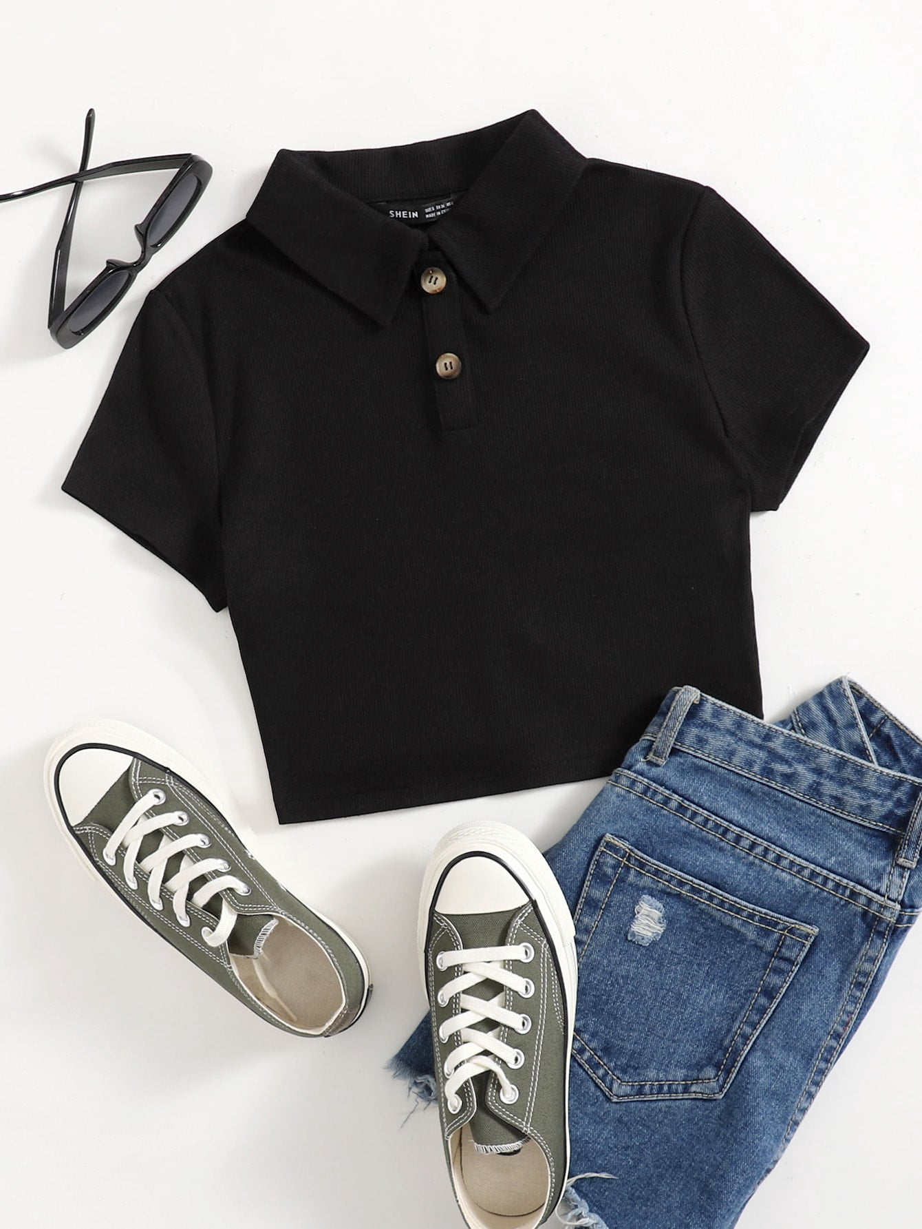 Black Button Half Placket Polo Shirt Walmart Com