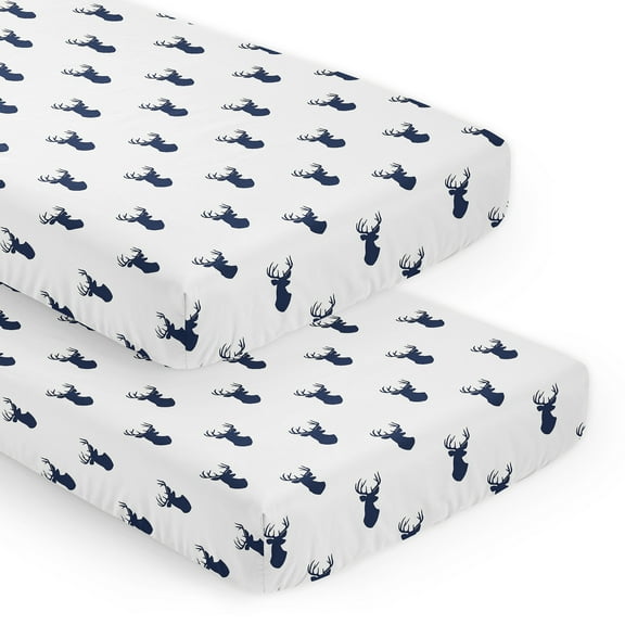 Sweet Jojo Designs Stag Blue and White Fitted Crib Sheets 2 Piece Set