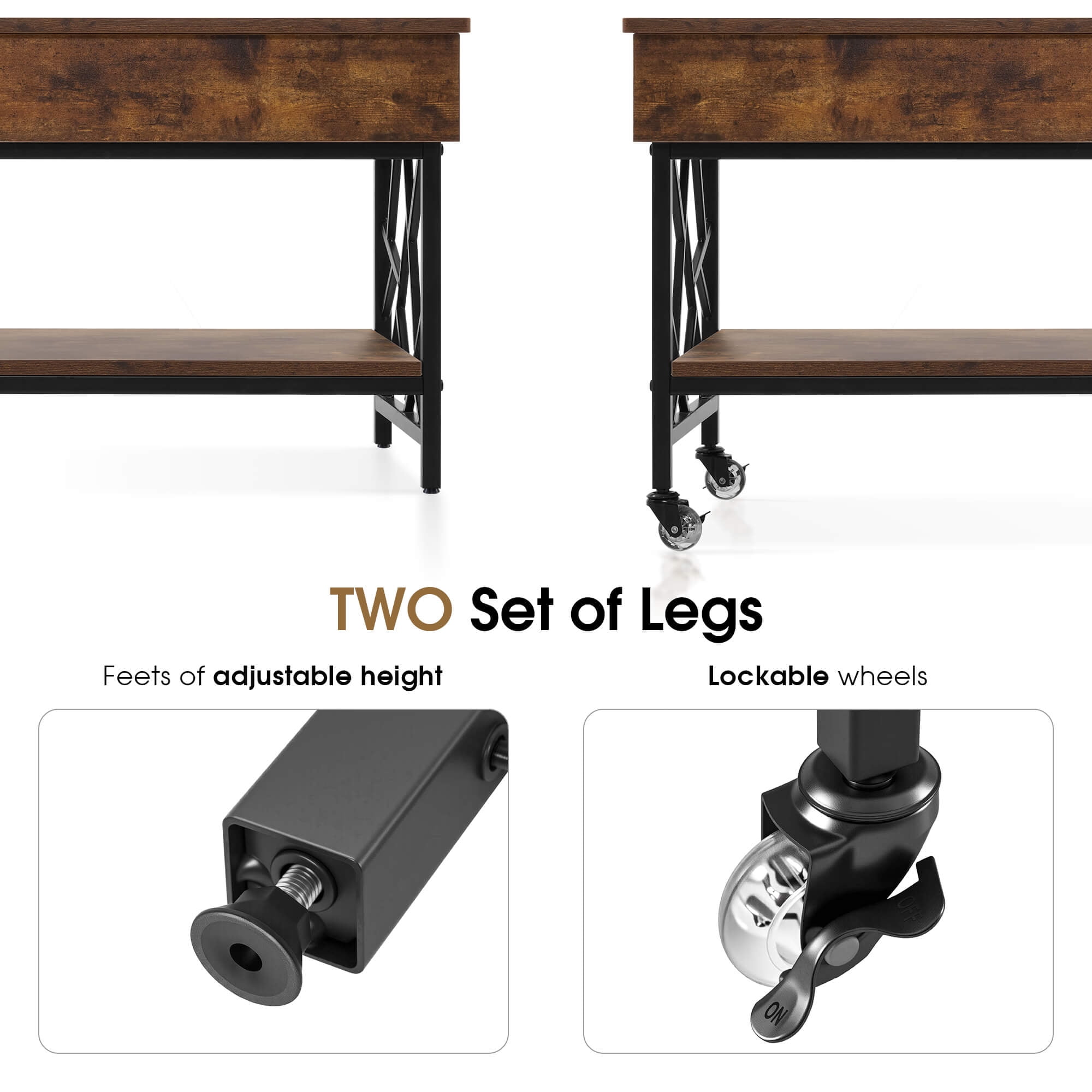 Ivinta Lift Top Coffee Table with Wheels, Wooden Lift Up Central Table with Storage for Living Room(Brown)
