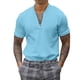 thumbnail image 1 of Blusa de manga corta con cuello alto y cremallera para hombre - Camisa informal de poliéster liso - Oficina/cita/fiesta de verano, 1 of 5