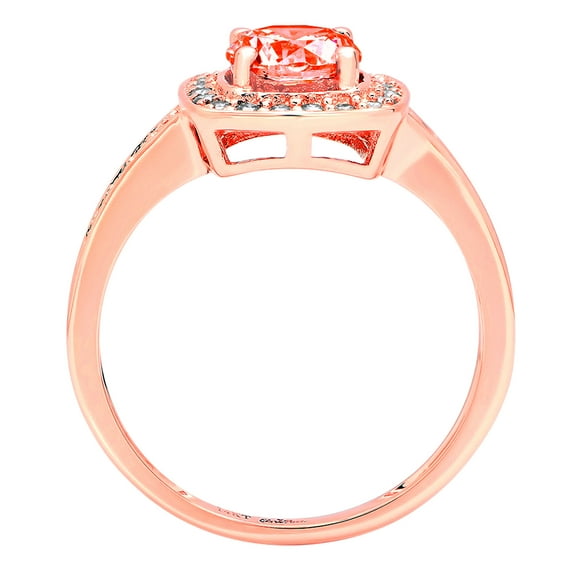 1.335 ct Round Cut Simulated Red Diamond Solitaire with Accents Engagement Ring for Women in 18K Rose Gold