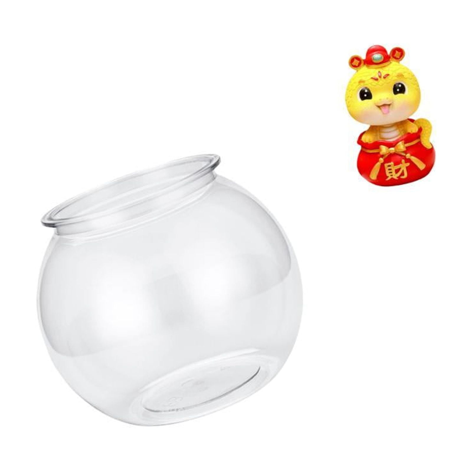 Desktop Aquarium Tank Transparent Small Fish Bowl Vase PP Material with Chinese Snake Statue for Home Office Decor