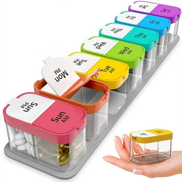 Large 7 Day Pill Organizer, 2 Times a Day Pill Box, Daily Medicine Organizer, Plastic