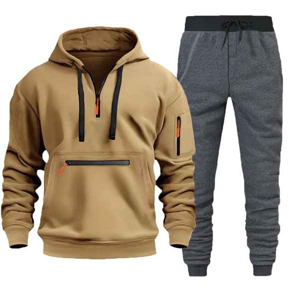 Men's Autumn Winter Hooded Sweatshirt Pants Set Casual Two Piece Outfit Comfortable Streetwear Jogger Suit for Daily Wear