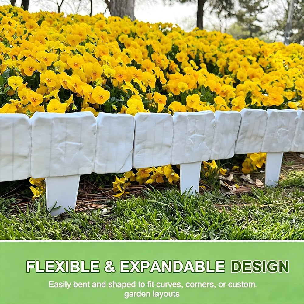 10 Pcs Plastic Garden Edging Border, Stone-Look Interlocking Flower Bed Fence, Weatherproof Lawn Stakes for Yard & Path Landscaping (k)