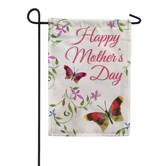 America Forever Happy Mother's Day Floral Butterfly Garden Flag 12.5 x 18 inches Floral Double Sided Holiday Seasonal Yard Outdoor Decorative I Love You Mom Flag