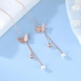 thumbnail image 4 of Sterling Silver Butterfly Threader Earrings Dangle Chain for Women Teens Pearl Long Dangle Earrings Tassel, 4 of 10