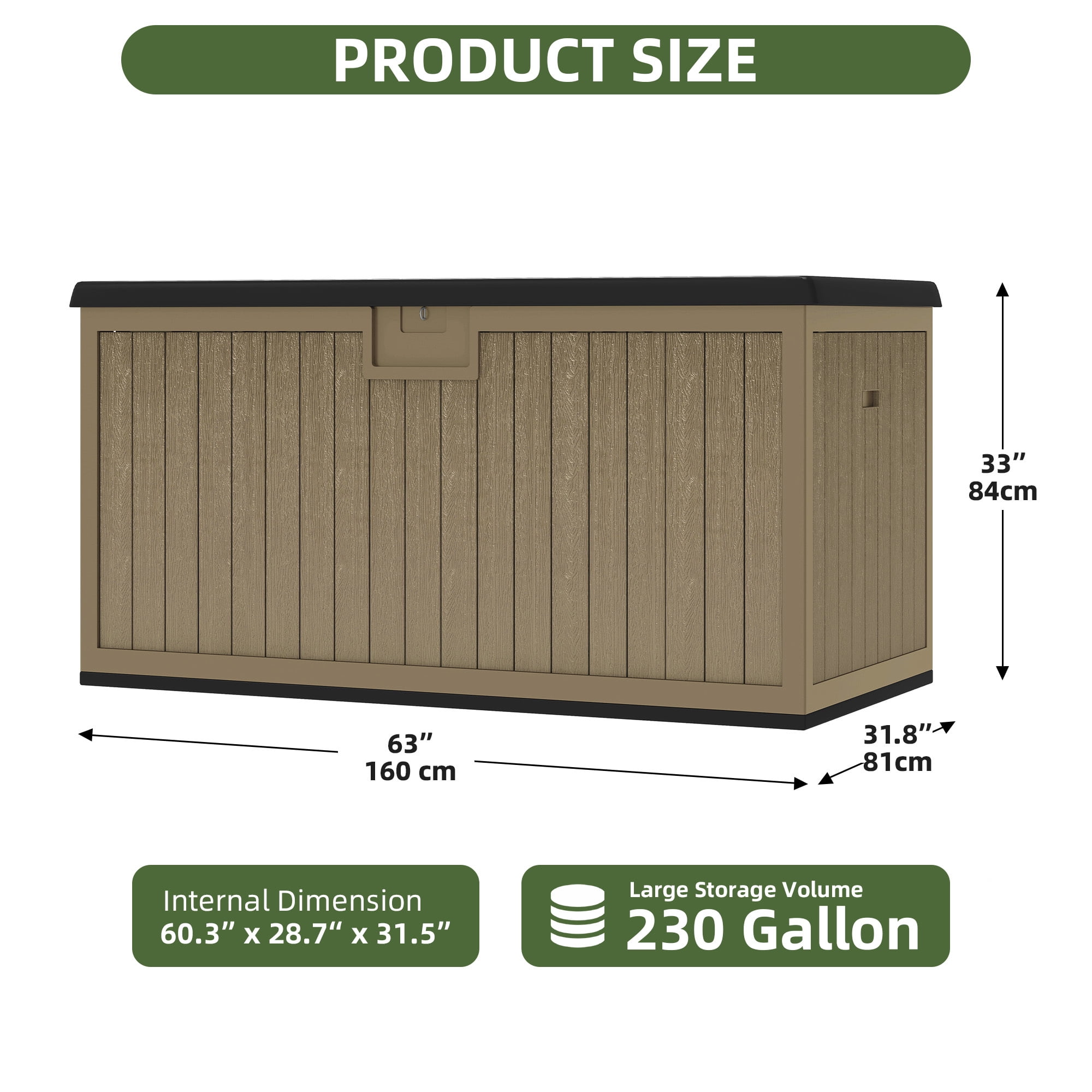 Uforic XXL 230 Gallon Large Deck Box, Outdoor Storage for Patio Cushions, Garden Tools, Flexible Divider, Waterproof, Lockable, Black & Brown