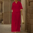 thumbnail image 5 of Cagogo Women Plus Size 2 Piece Set Casual Summer Outfits Collared Short Sleeve Shirt Wide Leg Pants Matching Lounge Sets Tracksuits Travel Airport Clothes, Red XL, 5 of 9
