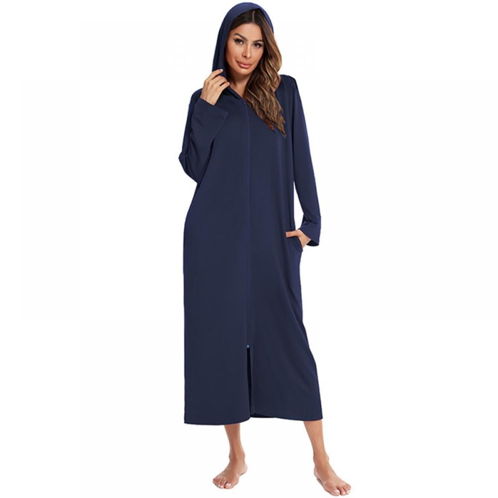 Women Long House Coat Zipper Front Robes Full Length Nightgowns with ...