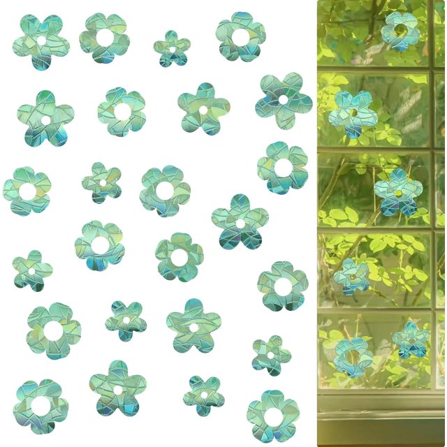 25 pegatinas anticolisión para ventanas con diseño de flores, para proteger contra impactos de pájaros, puertas y ventanas de vidrio (flor)