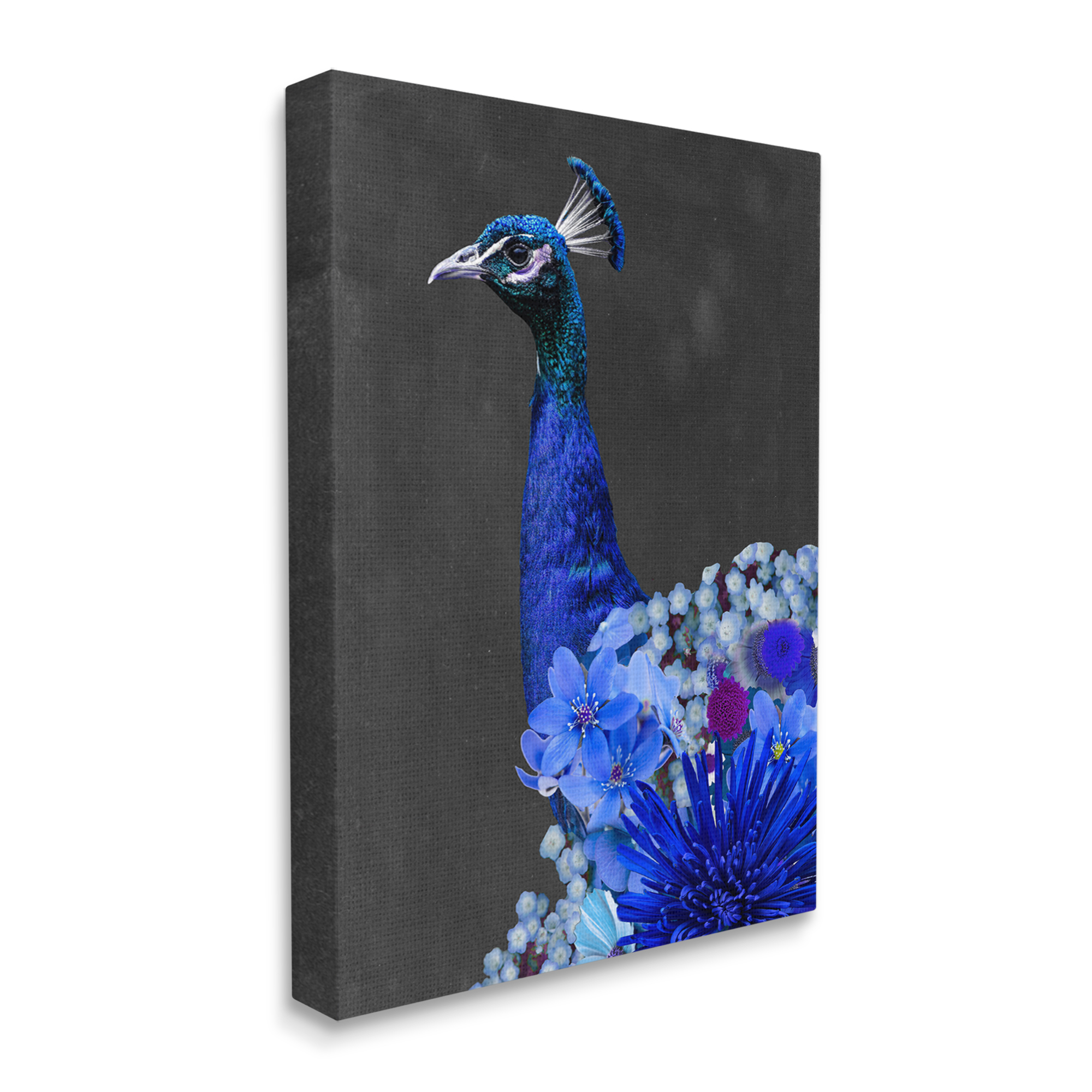 Stupell Industries Vibrant Blue Floral Peacock Animals & Insects Painting Gallery Wrapped Canvas Art Print Wall Art, 30 x 40