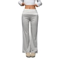 thumbnail image 3 of Women's Fold Over Wide Leg Yoga Pants Stretchy Bell Bottom Roll Up, 3 of 9