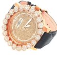 thumbnail image 2 of Men's Real Diamond Dail Rose Gold Copper Tone Flower Cluster Bezel Khronos Genuine Leather Wrist Watch Jo Rodeo, 2 of 3