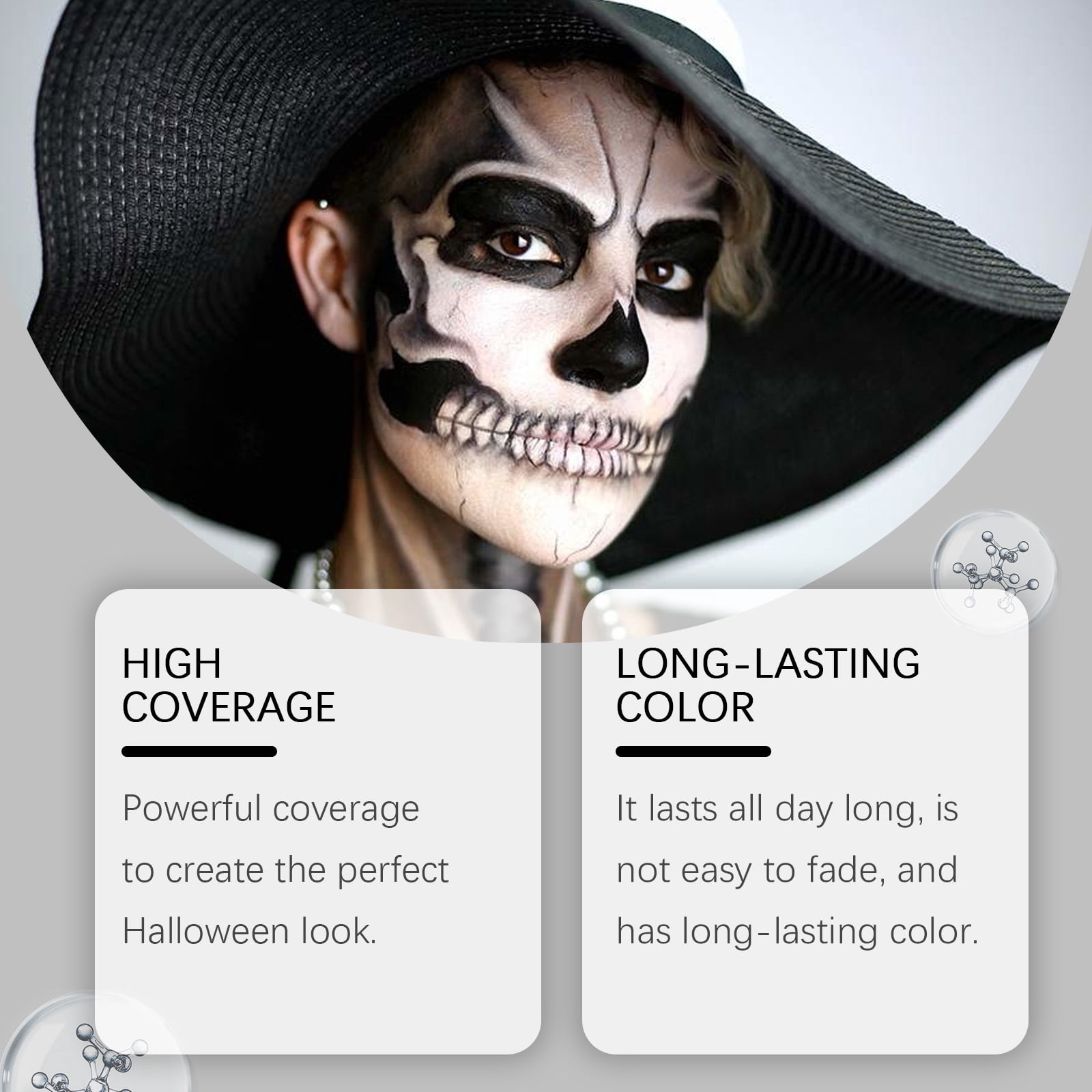Alvantor Halloween Face Paint Quick-Dry Oil Palette for Party Cosplay Clown Makeup, Black and White