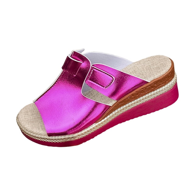 DAFEI Sandales pour Femmes Grande Taille Sandales et Pantoufles à la Mode Couleurs Vives Talons Compensés Rétro Bout Rond Semelle Épaisse Sandales à Bout Ouvert