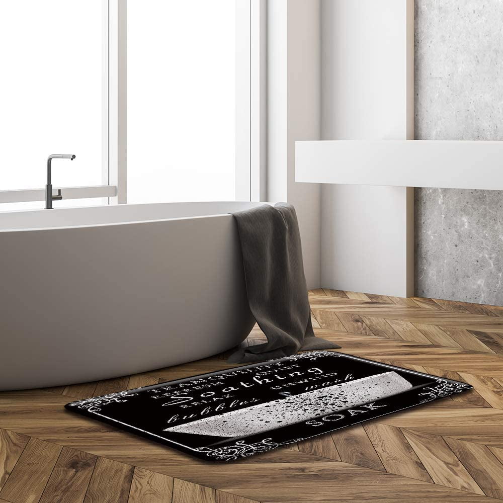 Bathroom Rules Bath Mat, Inspirational Quotes Bath Rug Black White Bathtub Educational Bathroom Floor Carpet Retro Antique Bathtub Motivational Word Absorbent Doormat Bedroom Rug 19.7x31.5 Inch