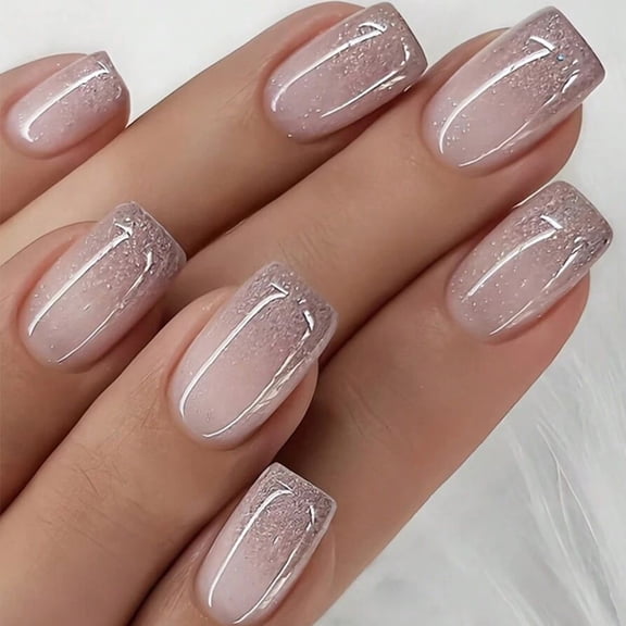 24PCS Thin Glittering Press Nails With Cats Eye Shining Gel Parties