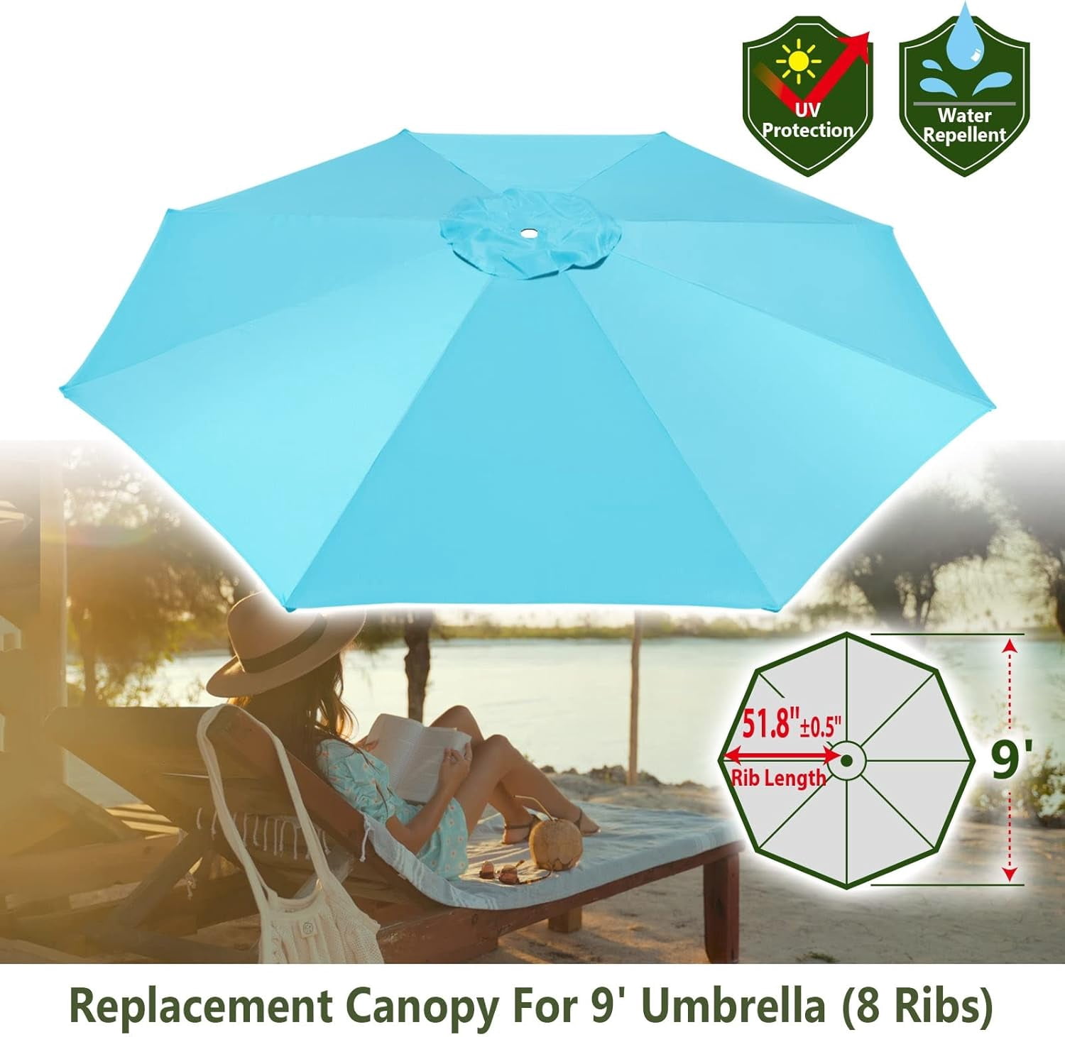 SOLAXO 9ft Umbrella Cover Only for 8 Rib Outdoor Patio Umbrella Replacement Canopy Top