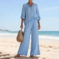 thumbnail image 2 of NMMUED Linen Sets for Women 2 Piece Summer Casual Breathable Outfits Spring Airport Clothes Cotton Linen Matching Linen Pants Set for Women Pants Set for Women Sky Blue M, 2 of 4