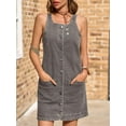 thumbnail image 2 of Womens Casual Sleeveless Denim Overalls Dresses Button Down Summer Jean Mini Dress Trendy Romper With Pockets, 2 of 6