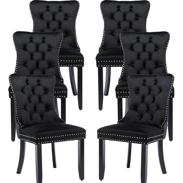Black Velvet Dining Chairs Set of 6, Kitchen & Dining Room Chairs Set ...