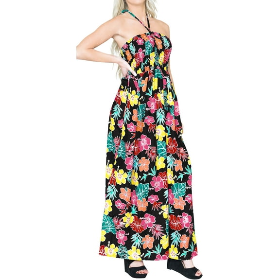 HAPPY BAY Women's Beach Summer Wedding Tube Top Maxi Evening Dress Strapless Dresses for Women One Size Ink, Flowers