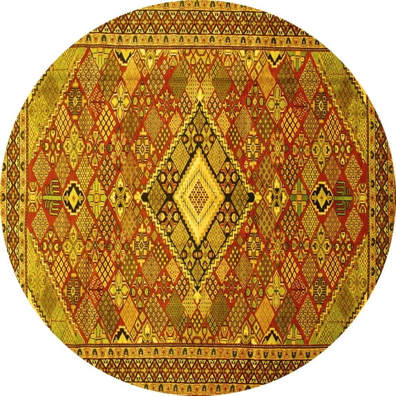 Ahgly Company Machine Washable Indoor Round Persian Yellow Traditional Area Rugs, 7' Round