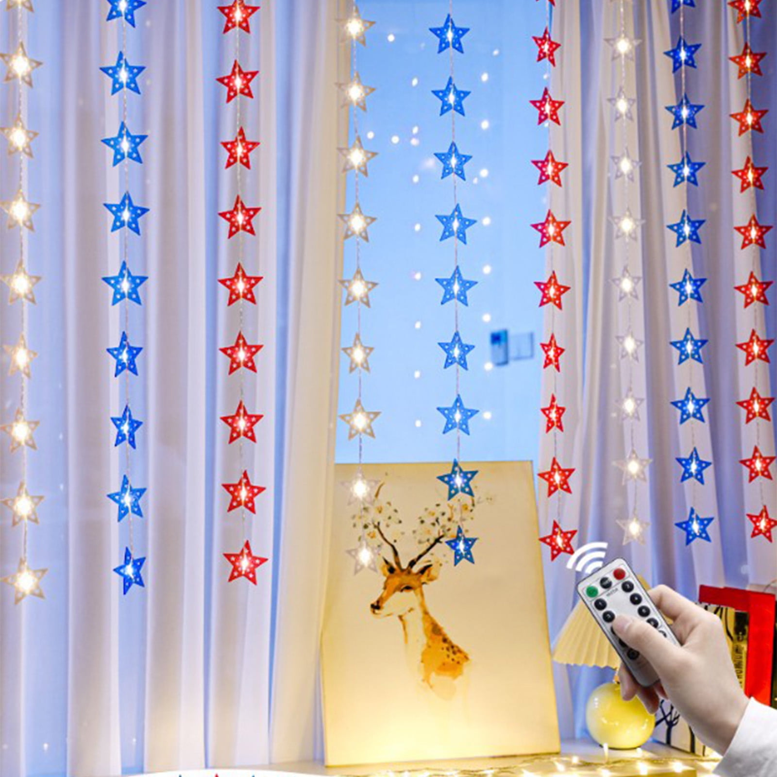 YYUZH 100 LED Light Strip with Remote Control 8 Lighting Modes Red White Blue Patriotic Lights for Home Outdoor Indoor Decor 4th of July Independence Day