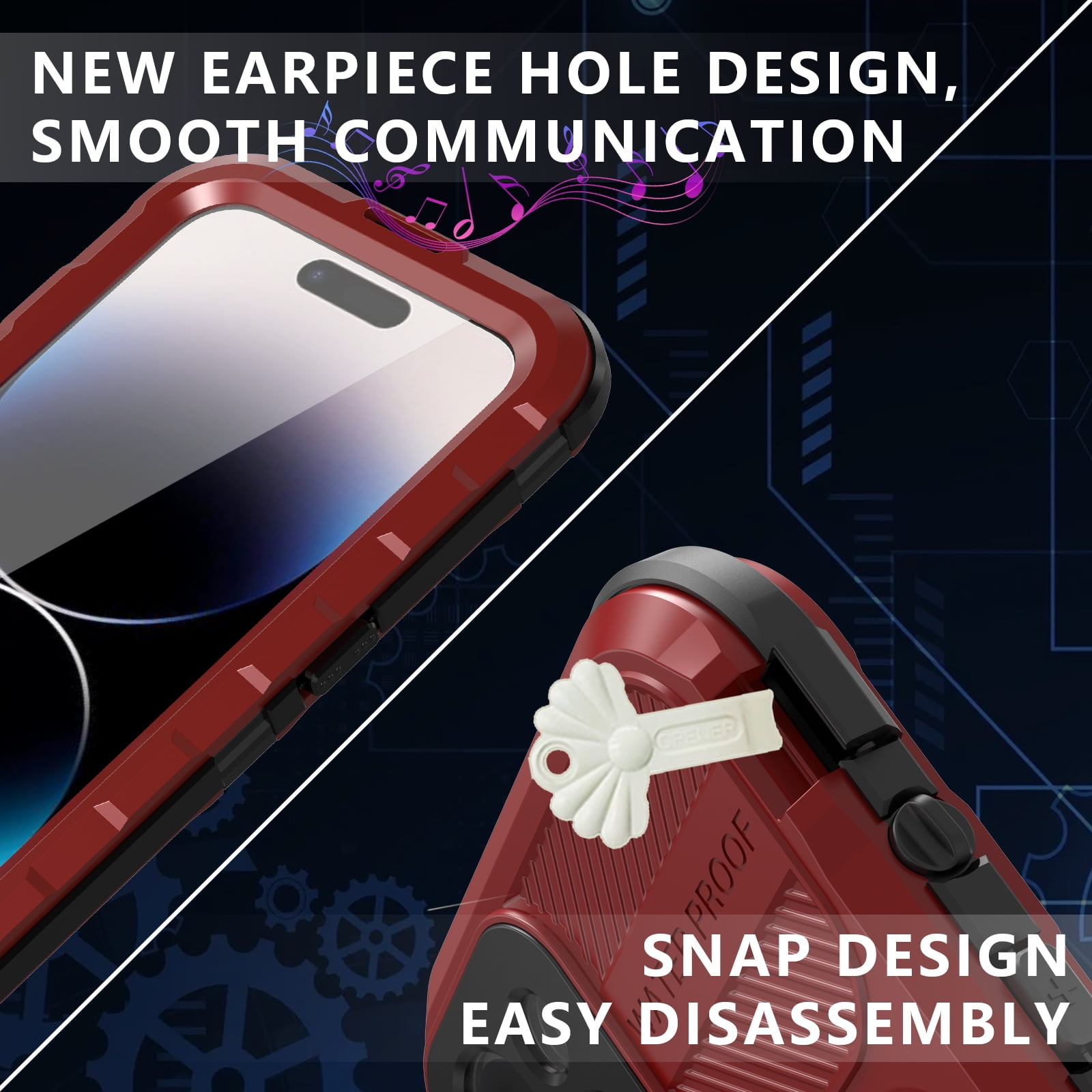 for iPhone 14 Pro Max Case Waterproof Shockproof Dustproof Full-Body Sturdy with Camera Lens Protection and Built-in Screen Protector,Underwater Full Sealed Cover for iPhone 14 Pro Max, Red