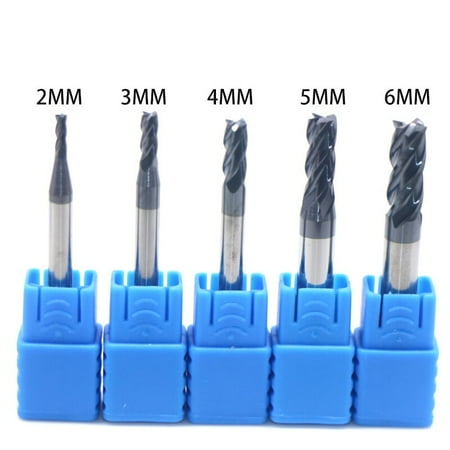 

BAMILL 5pcs Carbide End Mill 4 Flute HRC50 50mm Length Flat Bottom M2-M6 Shank
