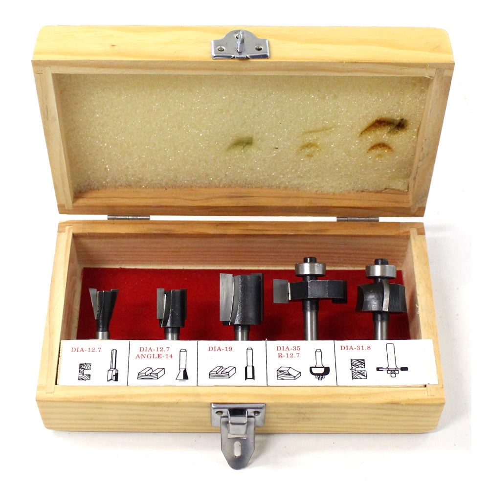 DYNAMIC Router Bits Set | 5 Essential Sizes | Tungsten Carbide Straight Tips | Pre-Mounted on ¼" Shanks | Includes Elegant Wooden Storage Case | Ideal for Versatile Woodworking