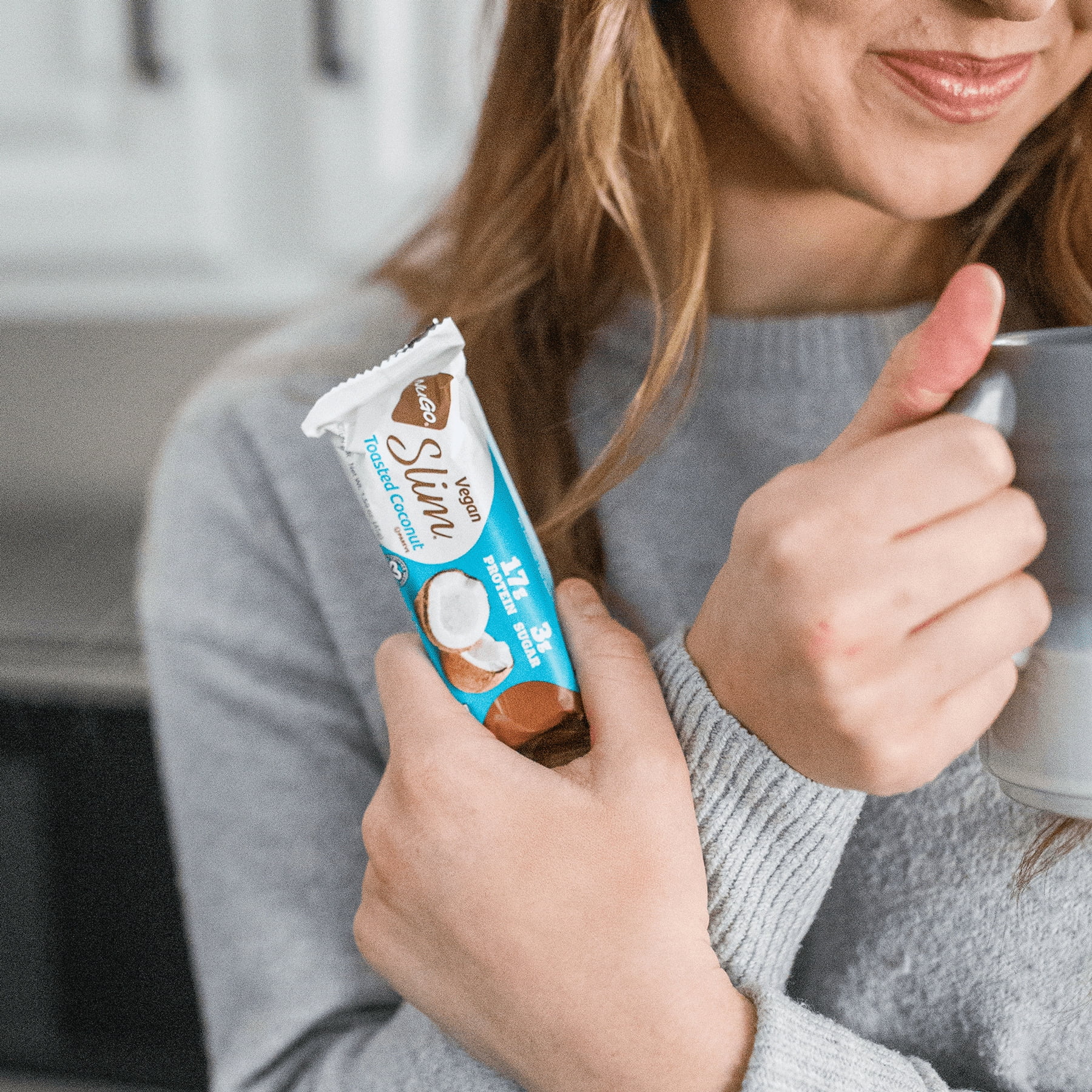 NuGo Slim Dark Chocolate Toasted Coconut, 16g Vegan Protein, 3g Sugar, 7g Fiber, 180 Calorie, Low Net Carbs, Gluten Free, 24 Count