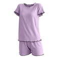 thumbnail image 4 of BUIGTTKLOP Womens Plus Size Pajamas Sets Short Sleeve Crewneck Tops Wide Leg Shorts Homewear 2 Piece Outfits, 4 of 6