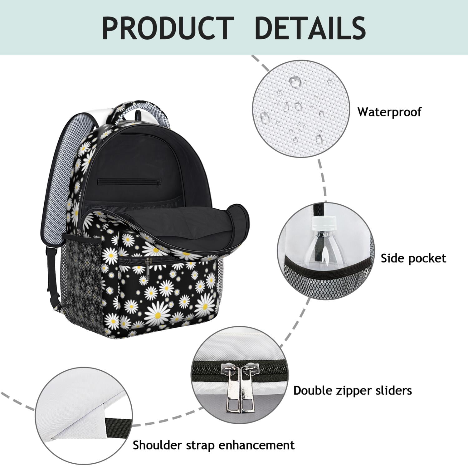 Wildflower Daisy Pattern Student Backpack - Lightweight & Stylish for Daily Commute