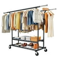thumbnail image 5 of UNTIMATY 670 lbs Heavy Duty Clothes Rack with Wheels and Adjustable Double Rods Stainless-Steel Garment Rack with Mesh Shelf and Adjustable Height Clothes Drying Rack, 75"L×70"H×23"W, 5 of 10