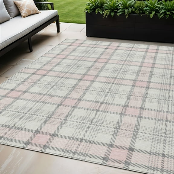 HomeRoots 601351 5 x 8 ft. Pink & Gray Plaid Washable Indoor & Outdoor Rectangle Area Rug