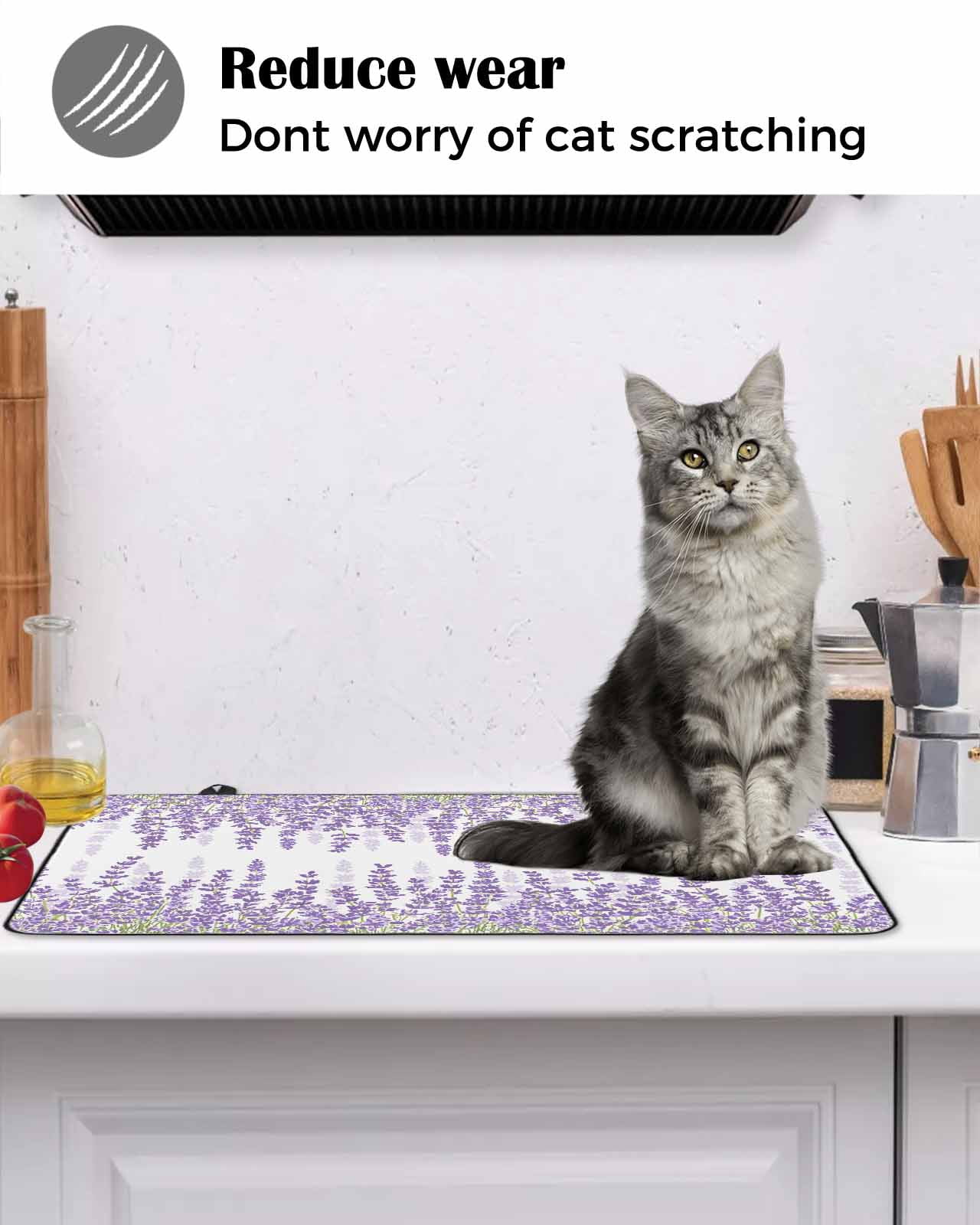 Large Induction Cooktop Protector Mat Lavender Stove Top Covers for Electric Stove, Spring Botanical Purple Flowers Leaves Plants Decorative Stove Burner Cover Mats, Glass Top Stove Cover