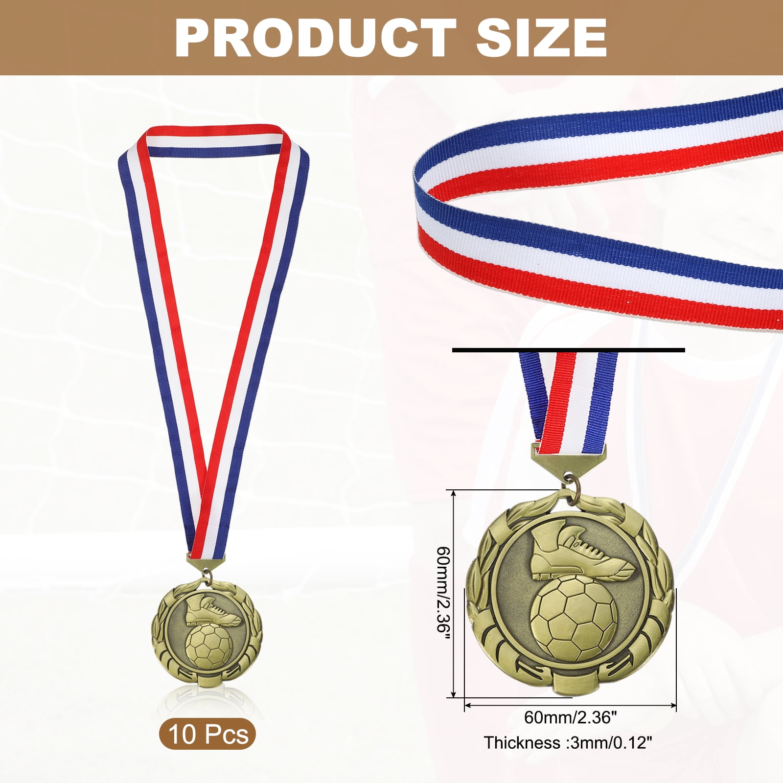 Uxcell Football Events Wheat Award Medals with Ribbons, Winner Medals Prizes for Competitions Sports Party Gold