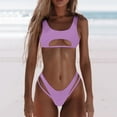 thumbnail image 2 of Womens Swimsuits Solid Color Elastic Bandage Sexy Hollow Out Brazilian Tow Piece Brazilian Bikini Sets For Women Swimwears Holiday Wear,Purple,M, 2 of 7