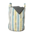thumbnail image 1 of Tribal Laundry Bag, Vertical Stripes with Feather Motifs Bohemian, Hamper Basket with Handles Drawstring Closure for Laundromats, 13" x 19", Champagne Sky Blue Camel, by Ambesonne, 1 of 4