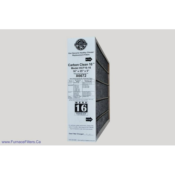 Lennox X6672 Furnace Filter 16x25x5 Healthy Climate Carbon Clean MERV 16 for Model HCF16-16. Package of 1