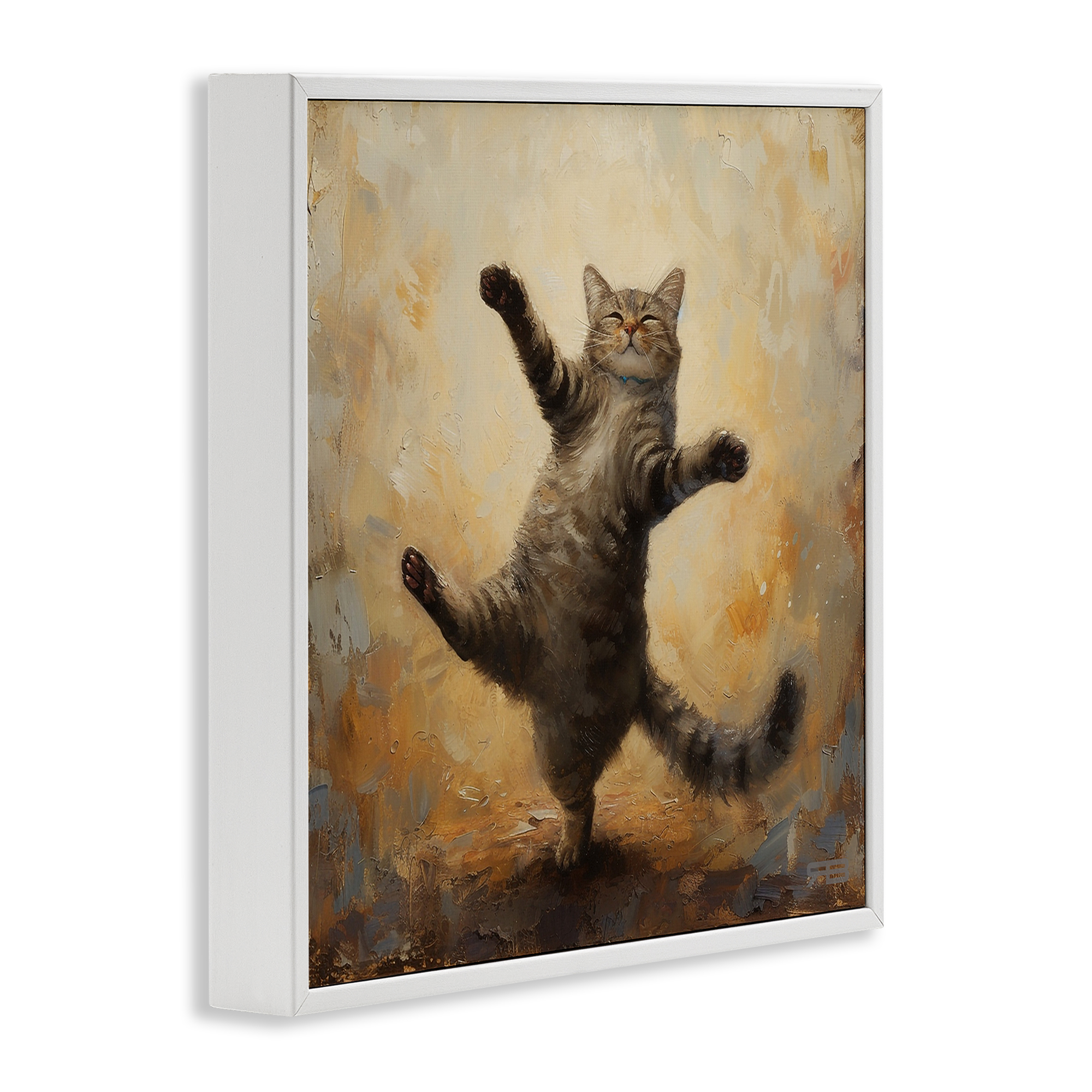 Stupell Industries Dancing Tabby Cat Animals & Insects Painting White Framed Art Print Wall Art, 12 x 12
