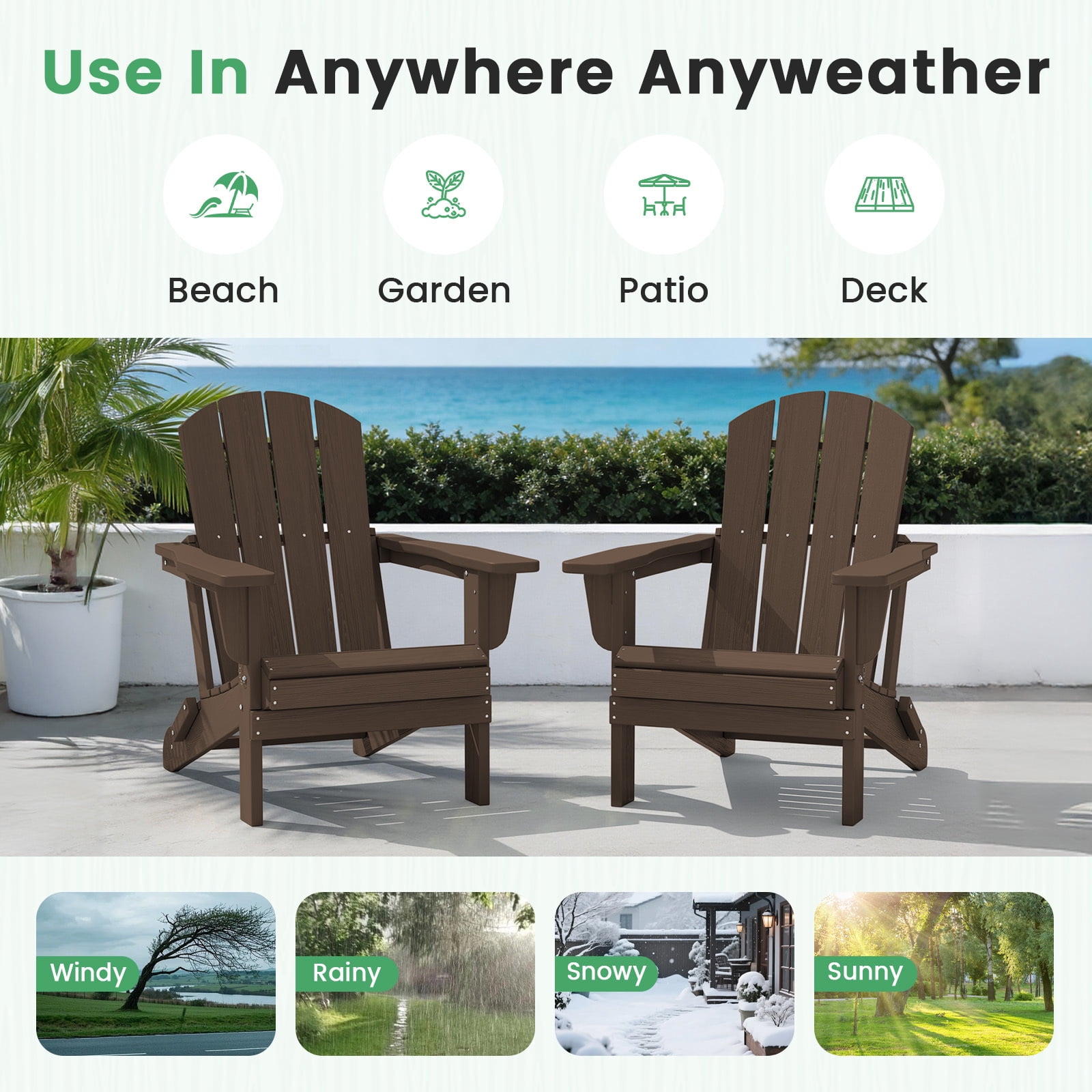 LOYALICE Outdoor Patio Chair, HDPE Plastic Adirondack Chair, Coffee Brown(2PC)